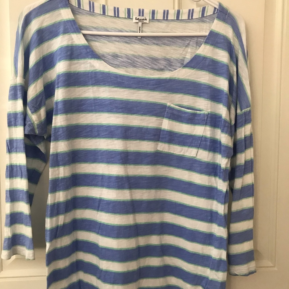 Splendid Blue, Green, White Striped Top 3/4 Sleeve Size M